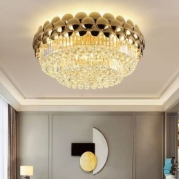 Kristall Flush Mount Runde Galvanisierte Gold Luxus Dekorative Deckenleuchte 80cm
