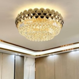 Kristall Flush Mount Runde Galvanisierte Gold Luxus Dekorative Deckenleuchte 80cm