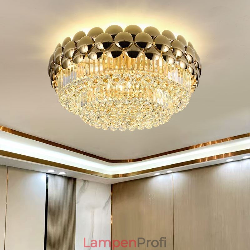 Kristall Flush Mount Runde Galvanisierte Gold Luxus Dekorative Deckenleuchte 80cm