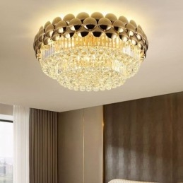 Kristall Flush Mount Runde Galvanisierte Gold Luxus Dekorative Deckenleuchte 80cm