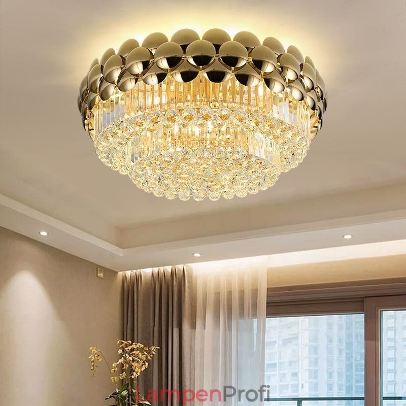 Kristall Flush Mount Runde Galvanisierte Gold Luxus Dekorative Deckenleuchte 80cm