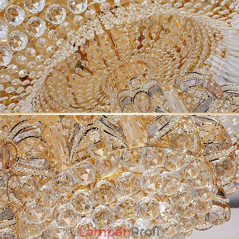 Moderne Deckenleuchte aus goldenem Kristall, runde Deckenleuchte