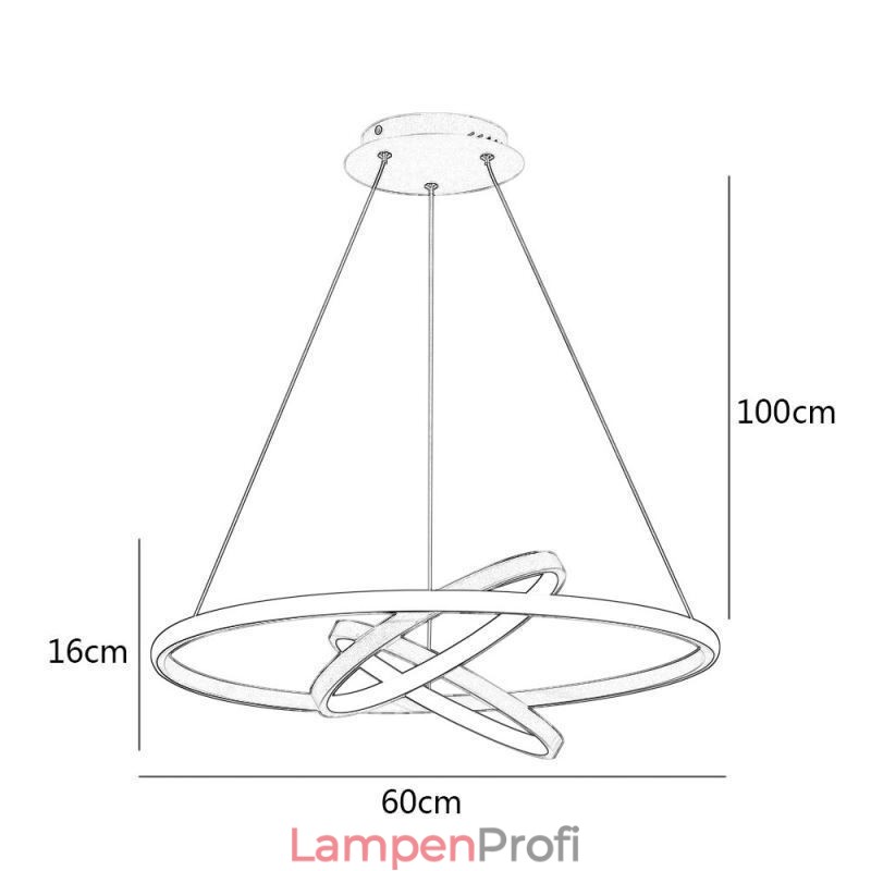 Moderner Kronleuchter, dimmbare Pendelleuchte mit 3 Ringen
