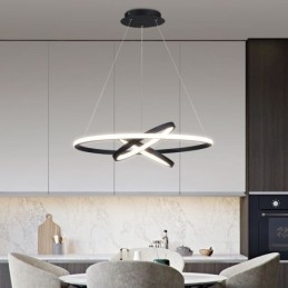 Moderner Kronleuchter, dimmbare Pendelleuchte mit 3 Ringen
