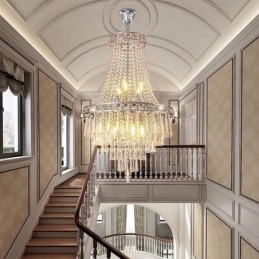 Moderne Kristall Kronleuchter Zeitgenössische Elegante Deckenleuchte Duplex Treppe