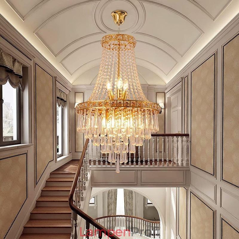 Moderne Kristall Kronleuchter Zeitgenössische Elegante Deckenleuchte Duplex Treppe