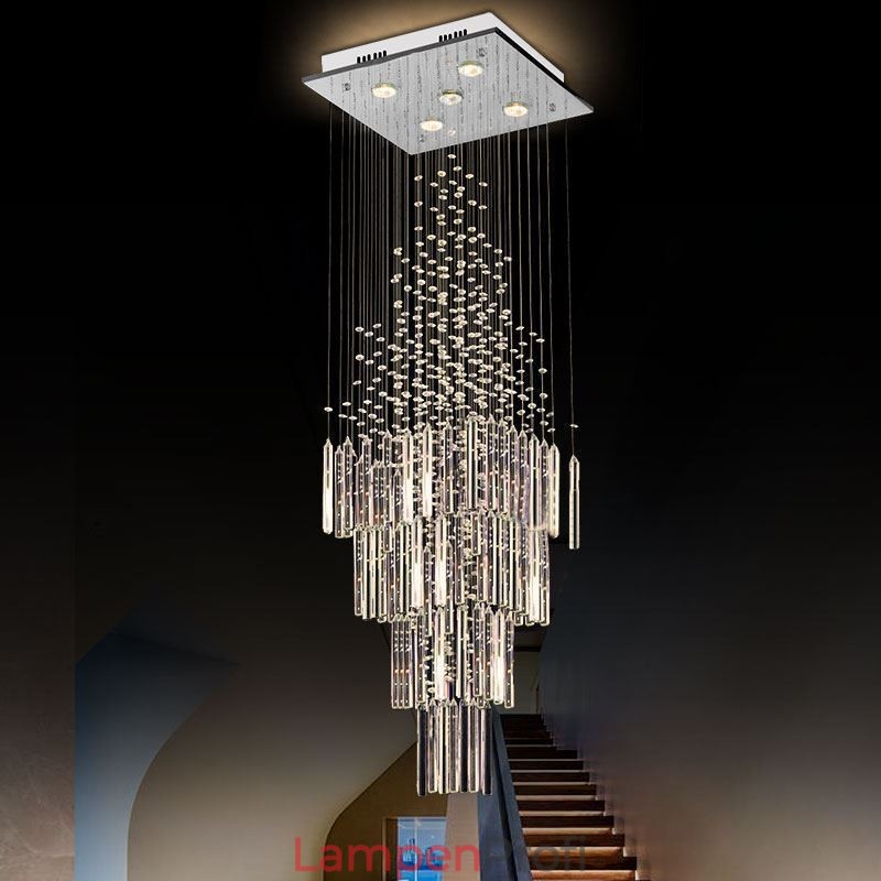 Moderne Quadratische Kristall Kronleuchter Zeitgenössische Elegante Decke Leuchte Duplex Treppe