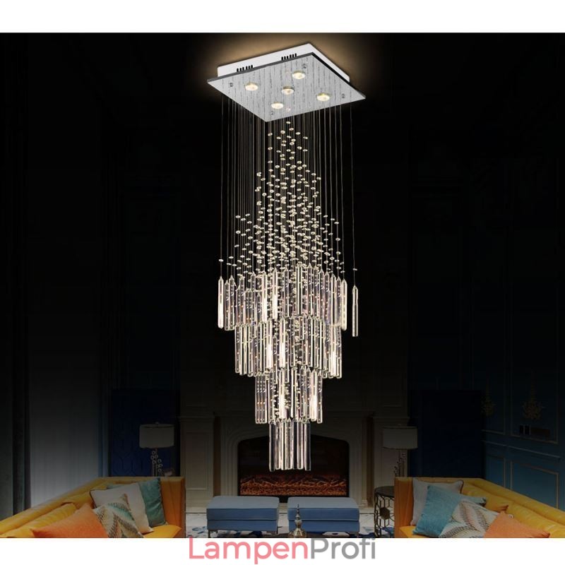 Moderne Quadratische Kristall Kronleuchter Zeitgenössische Elegante Decke Leuchte Duplex Treppe