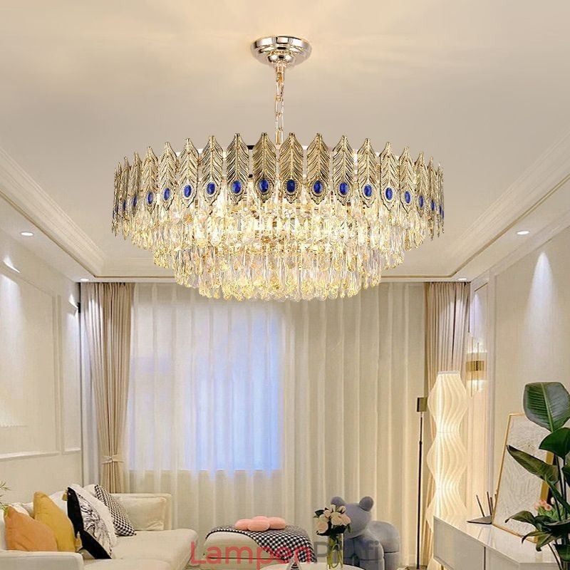Goldene Feder Kristall Pendelleuchte Duplex Dekorative Deckenleuchte