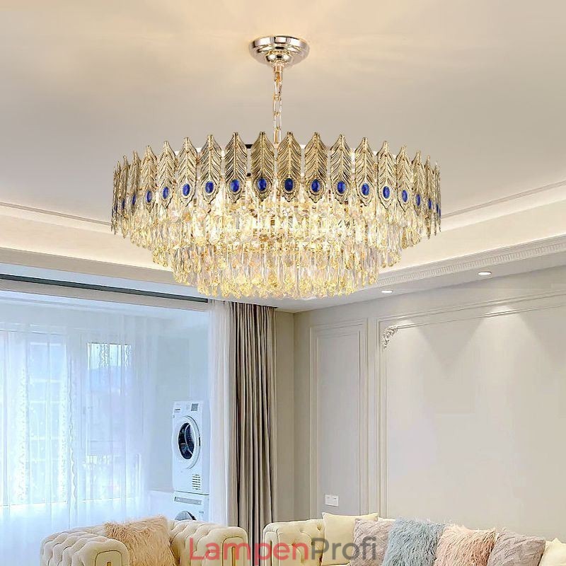 Goldene Feder Kristall Pendelleuchte Duplex Dekorative Deckenleuchte