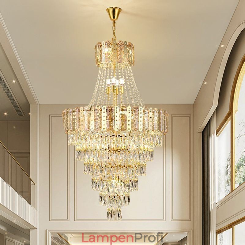 Konische Kristall-Pendelleuchte, exquisite, dekorative Duplex-Deckenleuchte