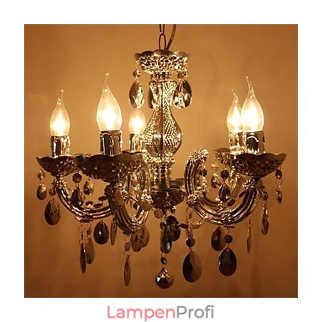 Moderner Kronleuchter im silbernen Acrylkristall-Stil mit 5 Lichtern Moderner Kronleuchter im silbernen Acrylkristall-Stil mit 5 Lichtern