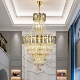 Konische Kristall-Pendelleuchte, exquisite, dekorative Duplex-Deckenleuchte