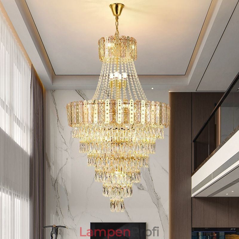 Konische Kristall-Pendelleuchte, exquisite, dekorative Duplex-Deckenleuchte