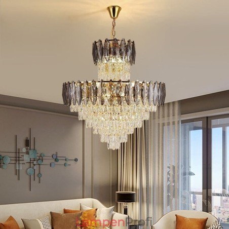 Konische Kristall-Pendelleuchte, Duplex, dekorative Deckenleuchte, 80 cm