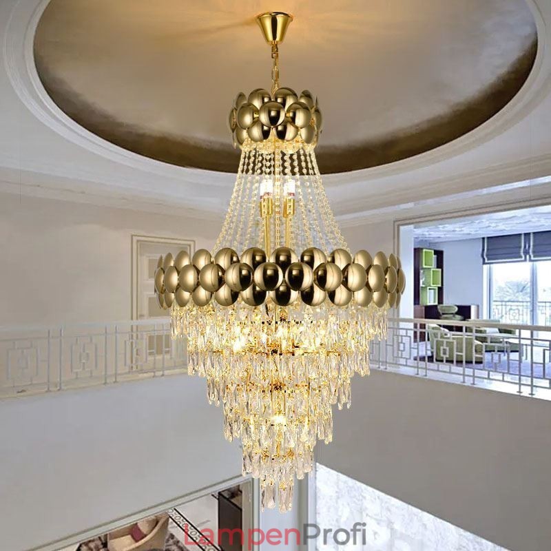 Kristall Pendelleuchte Galvanisiertes Gold Duplex Luxus Dekorative Deckenleuchte 80cm