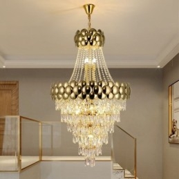 Kristall Pendelleuchte Galvanisiertes Gold Duplex Luxus Dekorative Deckenleuchte 80cm