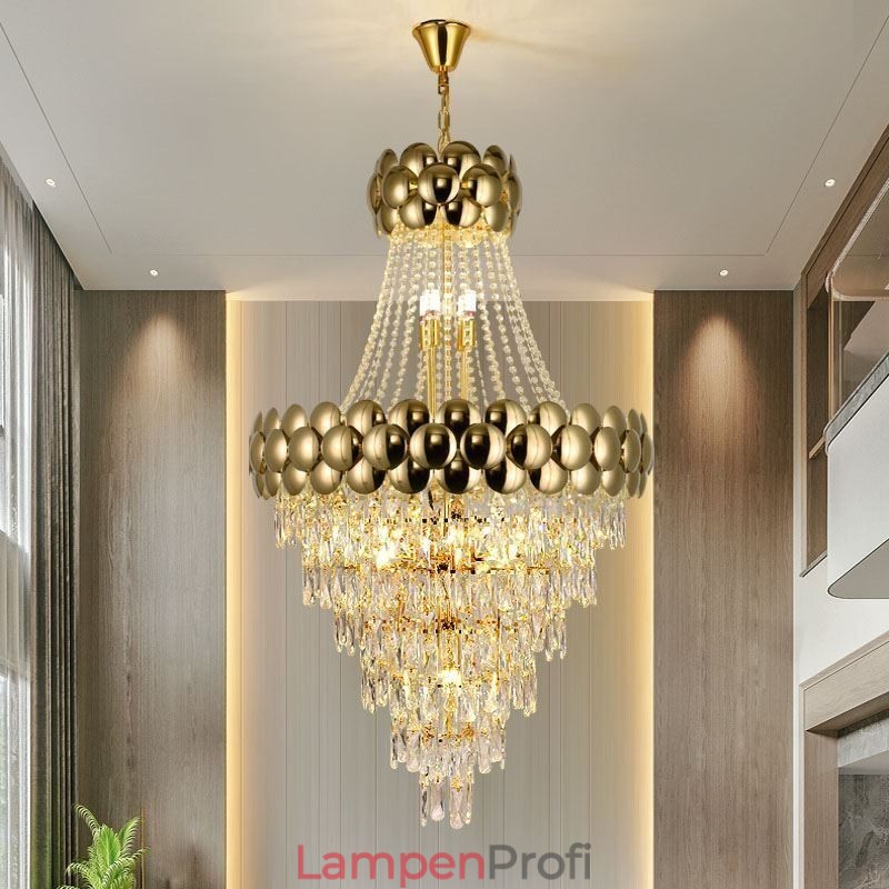 Kristall Pendelleuchte Galvanisiertes Gold Duplex Luxus Dekorative Deckenleuchte 80cm