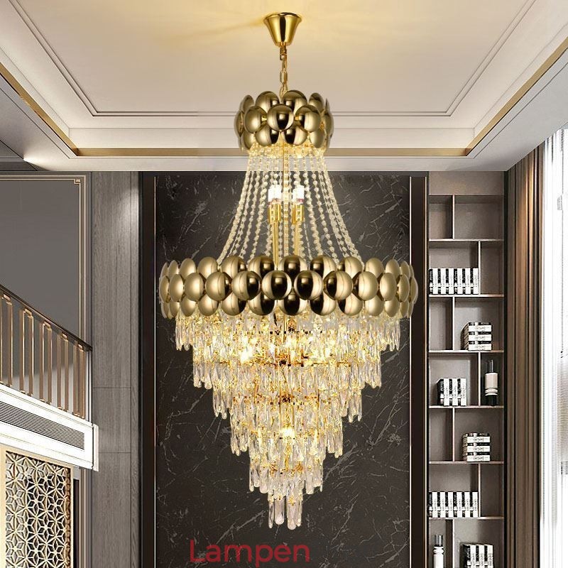 Kristall Pendelleuchte Galvanisiertes Gold Duplex Luxus Dekorative Deckenleuchte 80cm