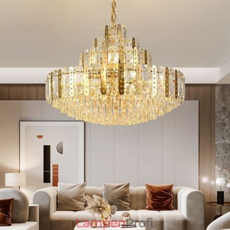 Kristall-Pendelleuchte 4. Etage Luxus-Dekrative Deckenleuchte mit goldenem Hohleisenblech