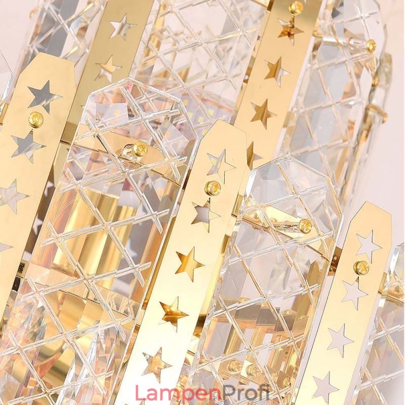 Kristall-Pendelleuchte 4. Etage Luxus-Dekrative Deckenleuchte mit goldenem Hohleisenblech