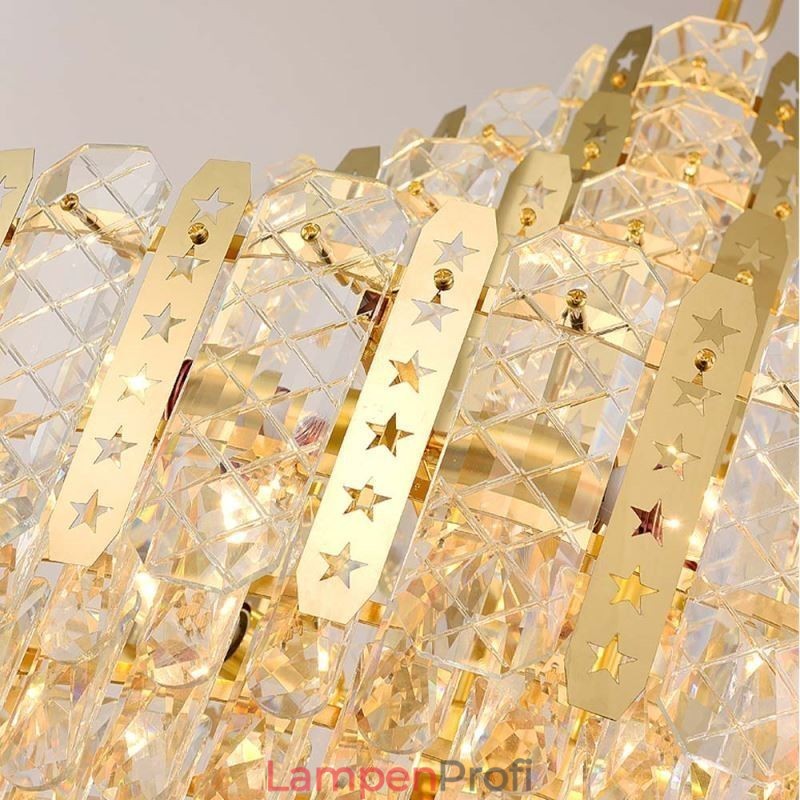 Kristall-Pendelleuchte 4. Etage Luxus-Dekrative Deckenleuchte mit goldenem Hohleisenblech