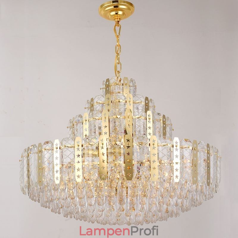 Kristall-Pendelleuchte 4. Etage Luxus-Dekrative Deckenleuchte mit goldenem Hohleisenblech
