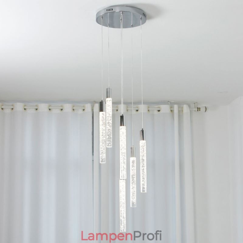 Pendelleuchte Chrom Kristallsäule Cluster Deckenleuchte