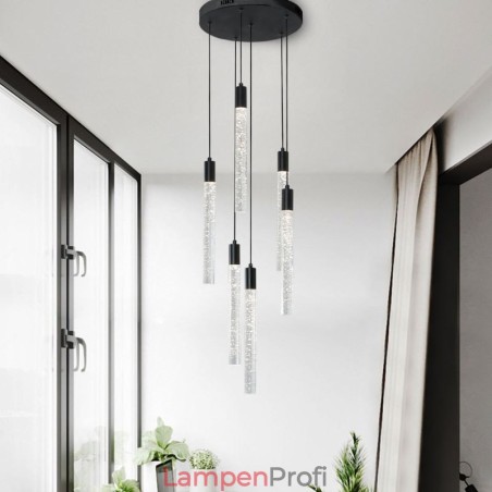 Pendelleuchte, schwarze Kristallsäule, Cluster-Deckenleuchte Pendelleuchte, schwarze Kristallsäule, Cluster-Deckenleuchte
