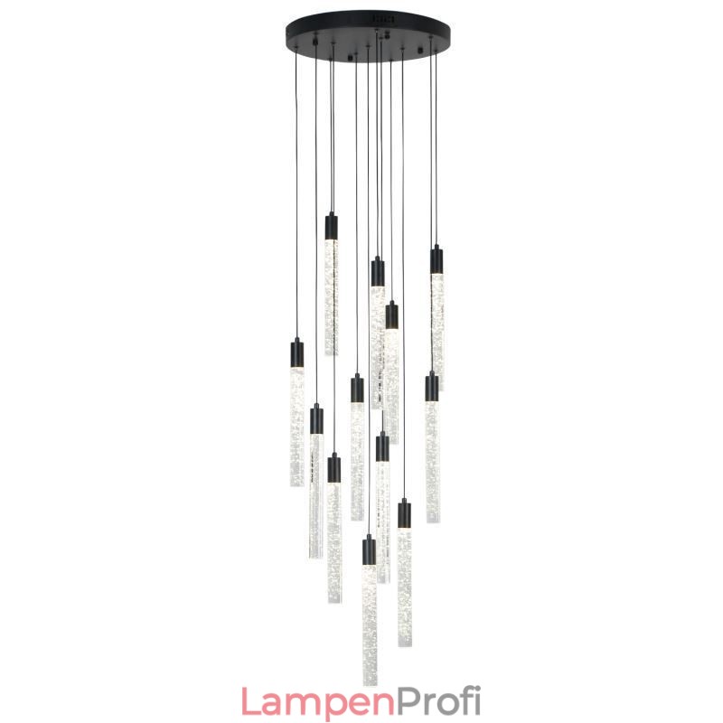 Pendelleuchte, schwarze Kristallsäule, Cluster-Deckenleuchte