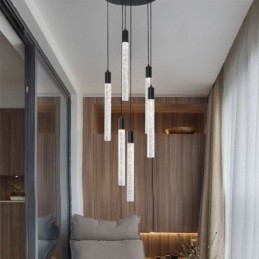Pendelleuchte, schwarze Kristallsäule, Cluster-Deckenleuchte