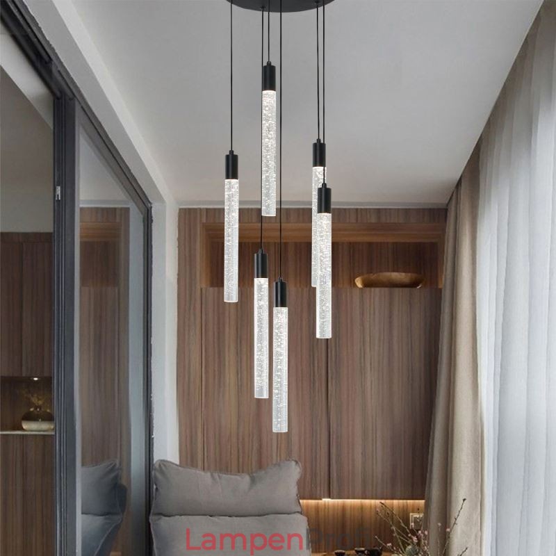 Pendelleuchte, schwarze Kristallsäule, Cluster-Deckenleuchte