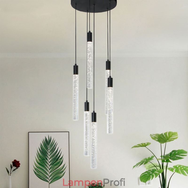 Pendelleuchte, schwarze Kristallsäule, Cluster-Deckenleuchte