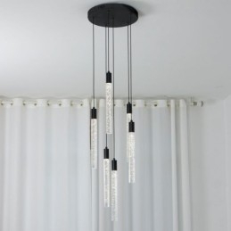 Pendelleuchte, schwarze Kristallsäule, Cluster-Deckenleuchte