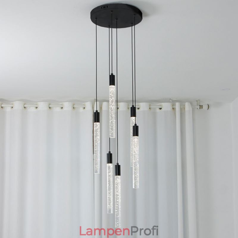 Pendelleuchte, schwarze Kristallsäule, Cluster-Deckenleuchte
