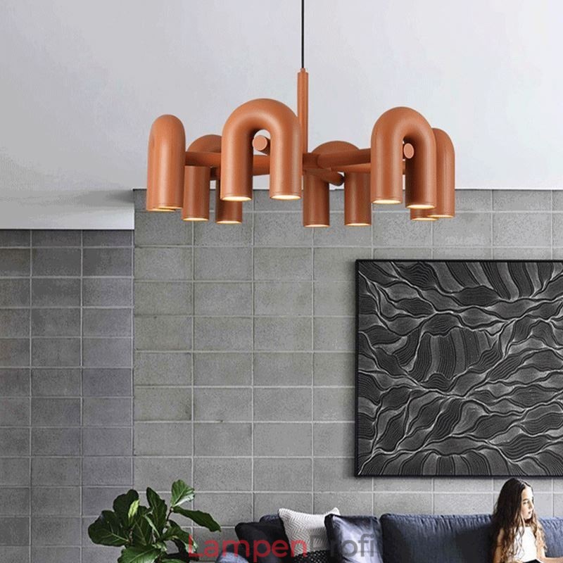 Pendelleuchte, rund, Schmiedeeisen, U-förmige Deckenleuchte, 90° drehbarer Schirm