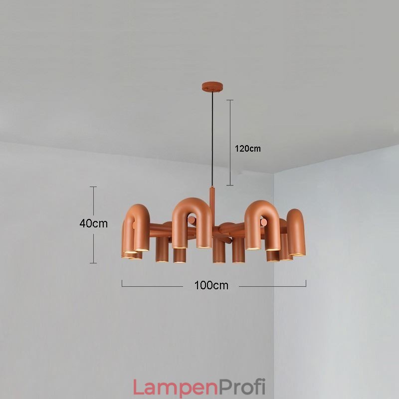 Pendelleuchte, rund, Schmiedeeisen, U-förmige Deckenleuchte, 90° drehbarer Schirm