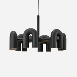 Pendelleuchte, rund, Schmiedeeisen, U-förmige Deckenleuchte, 90° drehbarer Schirm