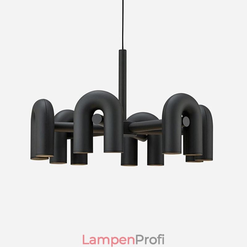 Pendelleuchte, rund, Schmiedeeisen, U-förmige Deckenleuchte, 90° drehbarer Schirm