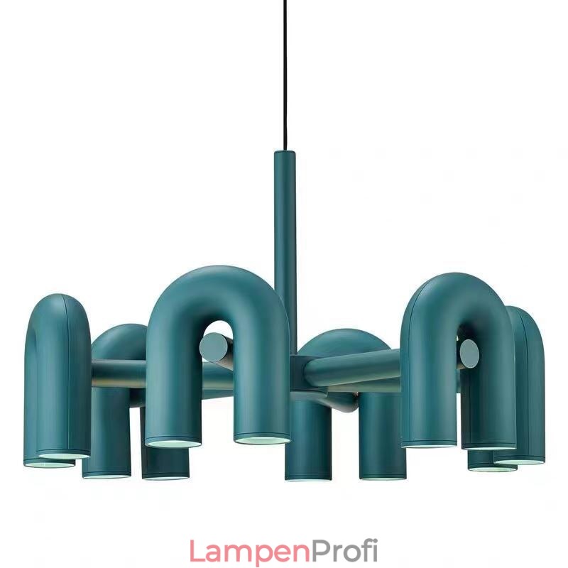 Pendelleuchte, rund, Schmiedeeisen, U-förmige Deckenleuchte, 90° drehbarer Schirm