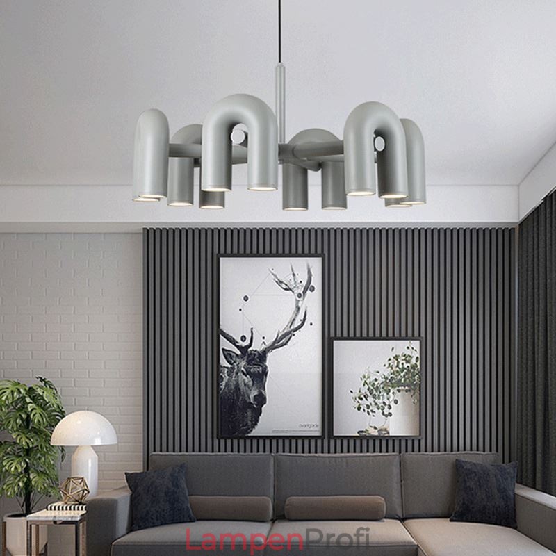 Pendelleuchte, rund, Schmiedeeisen, U-förmige Deckenleuchte, 90° drehbarer Schirm