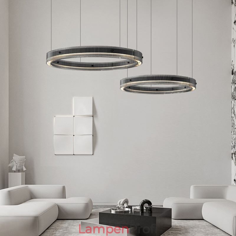 Pendelleuchte 60+80CM Doppelkreis Glas Deckenleuchte Stufenlos Dimmbar Mit Fernbedienung