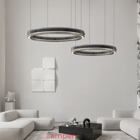 Pendelleuchte 60+80CM Doppelkreis Glas Deckenleuchte Stufenlos Dimmbar Mit Fernbedienung Pendelleuchte 60+80CM Doppelkreis Glas Deckenleuchte Stufenlos Dimmbar Mit Fernbedienung