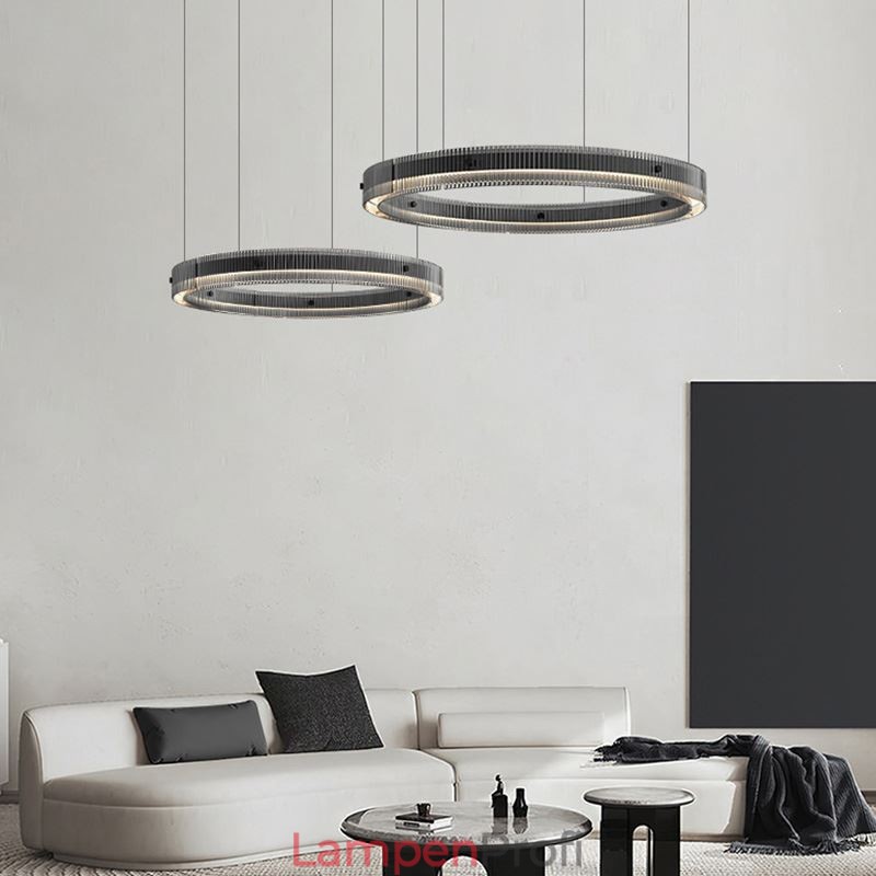 Pendelleuchte 60+80CM Doppelkreis Glas Deckenleuchte Stufenlos Dimmbar Mit Fernbedienung