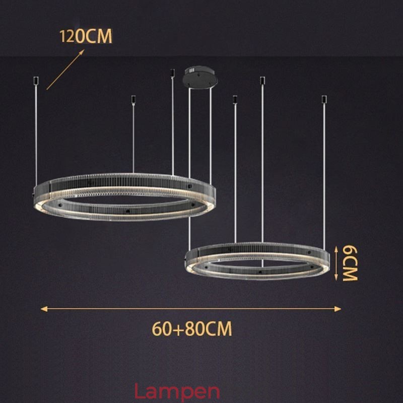 Pendelleuchte 60+80CM Doppelkreis Glas Deckenleuchte Stufenlos Dimmbar Mit Fernbedienung