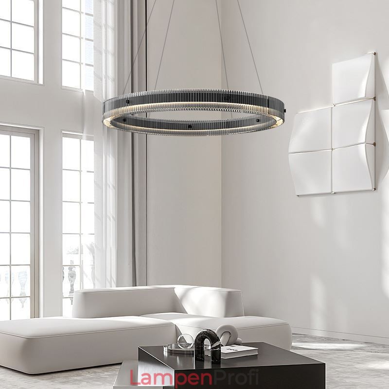 Glas Pendelleuchte 60 80CM Kreis Deckenleuchte Stufenlos Dimmbar Mit Fernbedienung