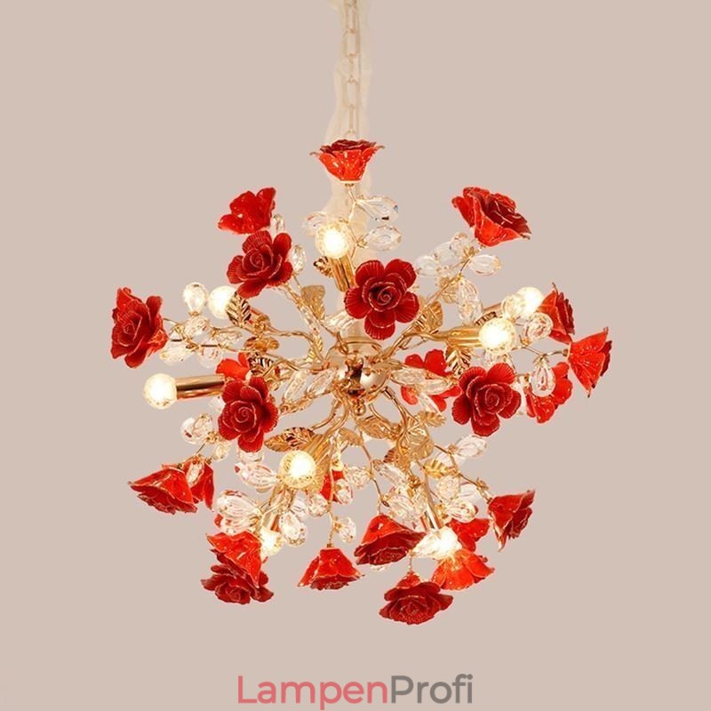 Luxus Pendelleuchte Keramik Rote Blume Kronleuchter