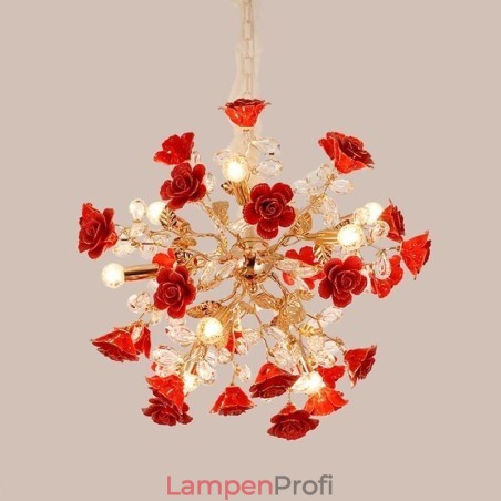 Luxus Pendelleuchte Keramik Rote Blume Kronleuchter Luxus Pendelleuchte Keramik Rote Blume Kronleuchter