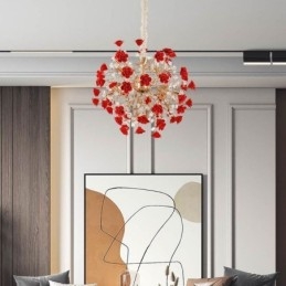 Luxus Pendelleuchte Keramik Rote Blume Kronleuchter