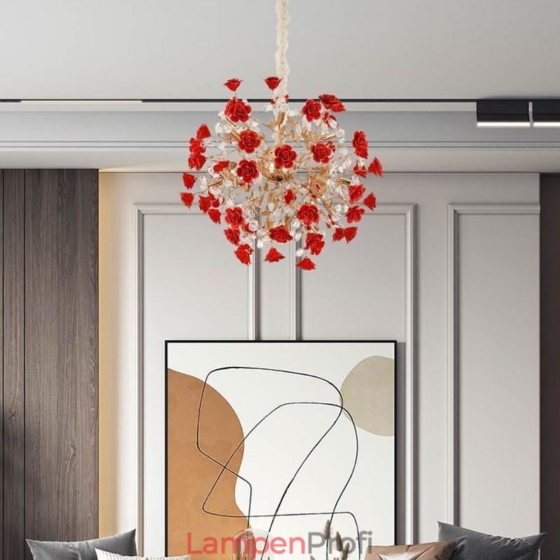 Luxus Pendelleuchte Keramik Rote Blume Kronleuchter